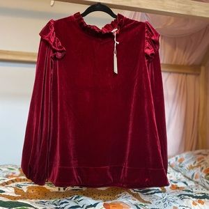 NWT JODIFL Boutique Red Wine Velvet Top